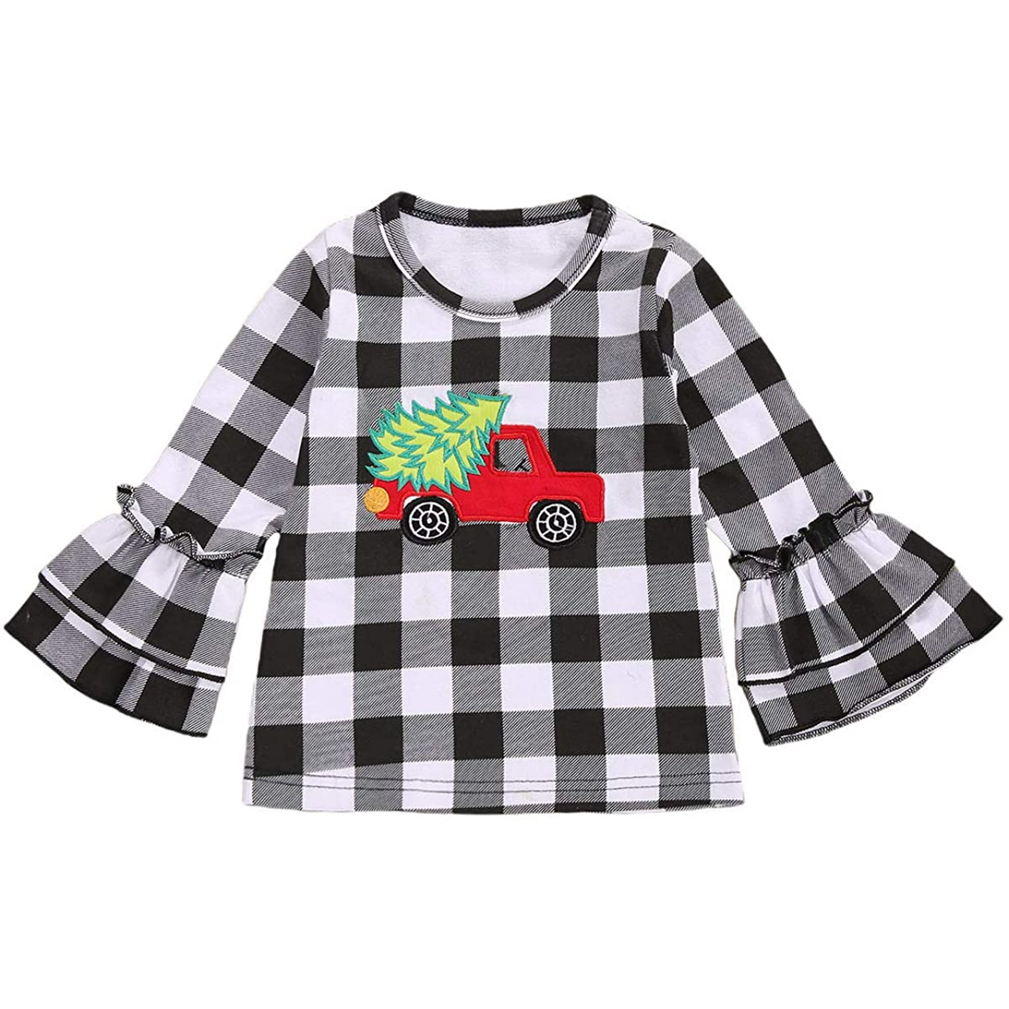 Infant Toddler Baby Girl Halloween Pumpkin Plaid T-Shirt Ruffle Flare Pullover Tops Fall Clothes Outfit